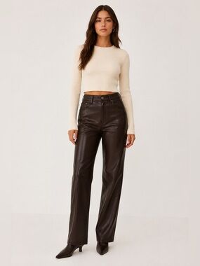 Abercrombie Curve Love 90s Straight Vegan Leather Pants Brown 26